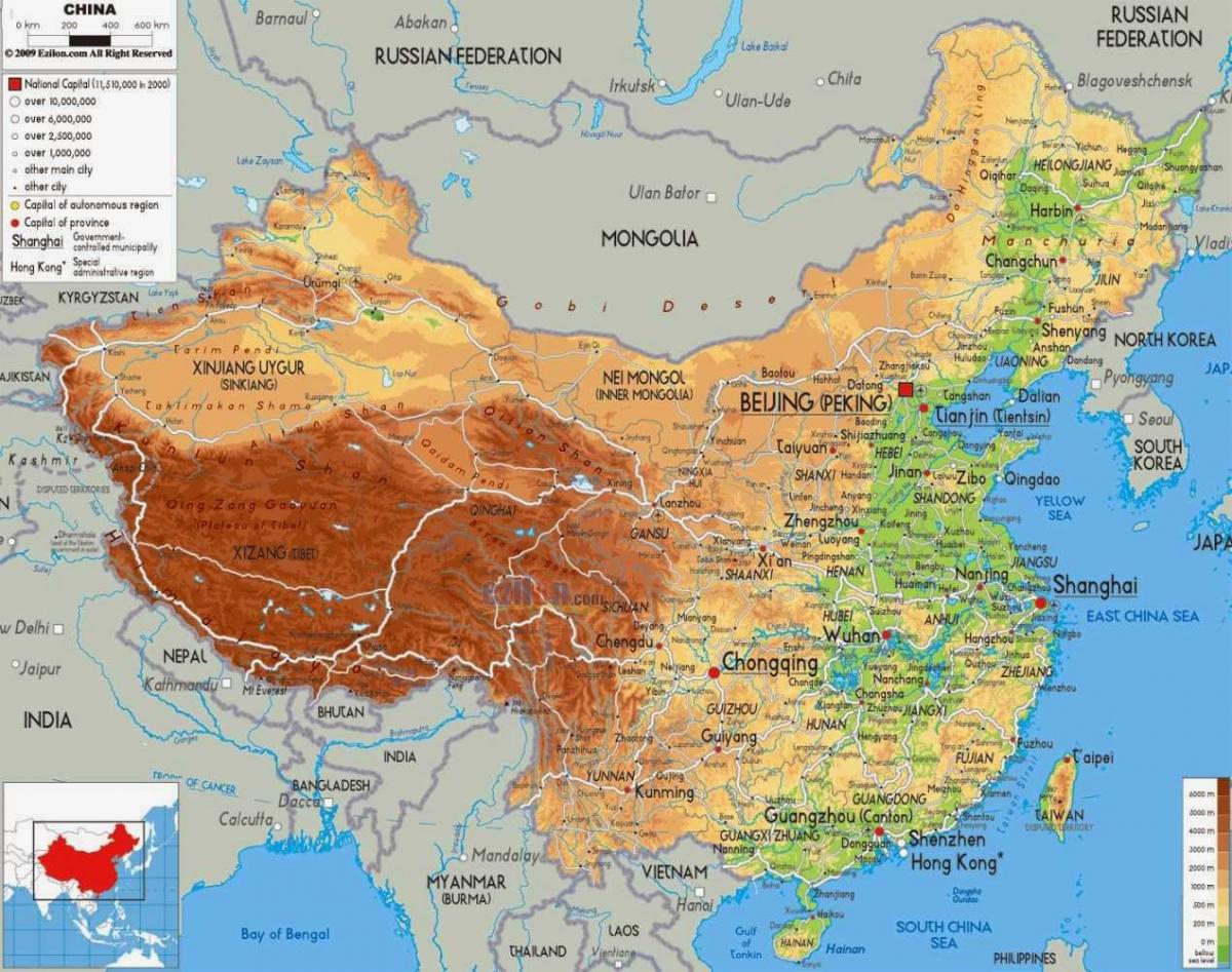 карта высот Китая