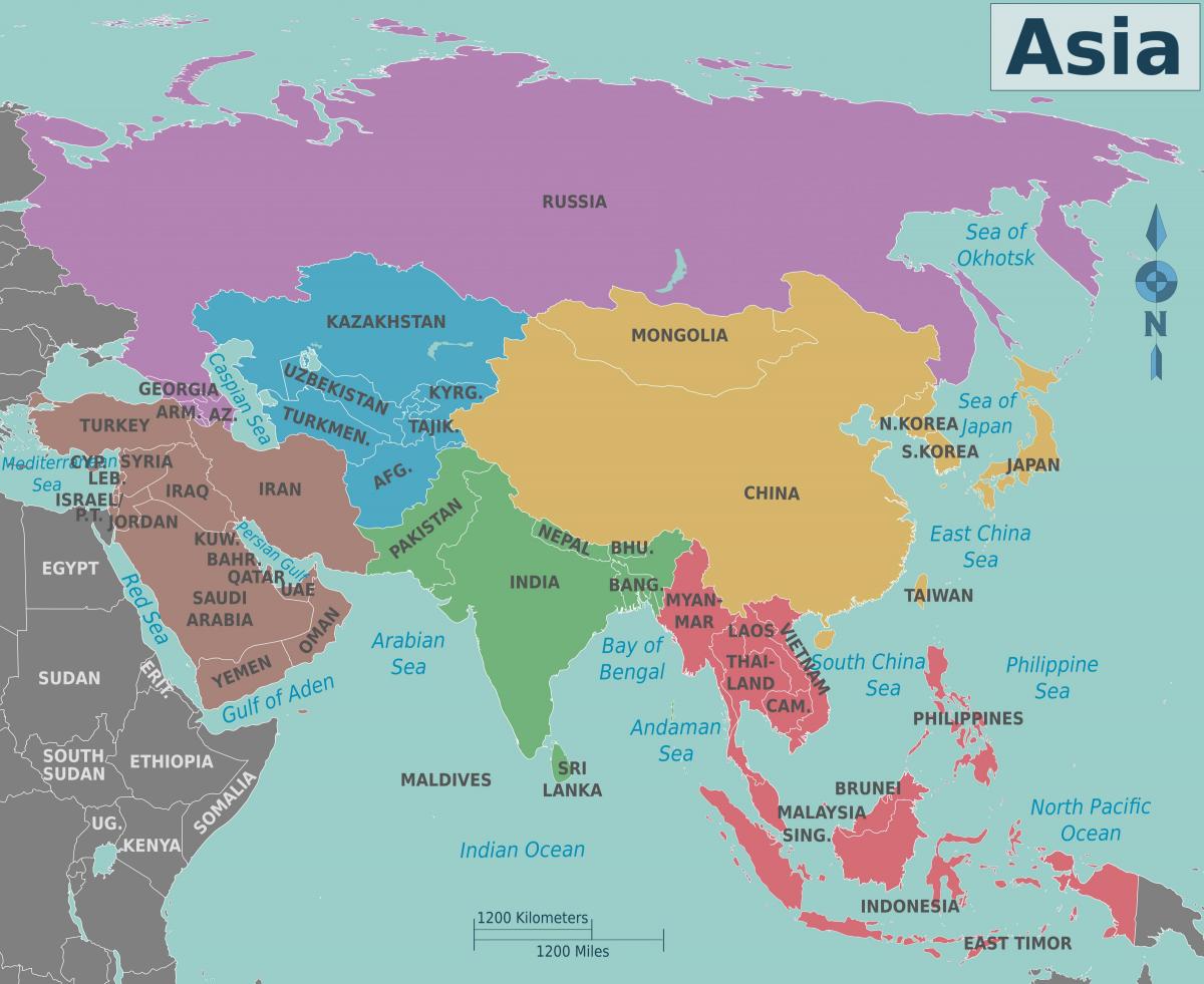 местоположение Китая на карте Азии